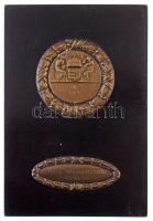 Sződy Szilárd (1878-1939) ~1930. II. díj - Első kézműipari kiállítás - Psztlőrinc fém emlékérem fa talpon, füllel és akasztóval (~70mm) T:2-