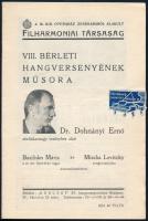 1933 A Filharmóniai Társaság VIII. bérleti hangversenyének műsora, Dr. Dohnányi Ernő, Basilides Mária, Mischa Levitzky részvételével, 11p