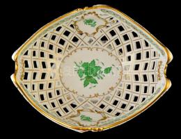 Herendi Apponyi mintás áttört kosár, kézzel festett, jelzett, apró kopásnyomokkal, 27×21 cm, m: 11,5...