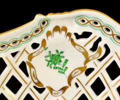 Herendi Apponyi mintás áttört kosár, kézzel festett, jelzett, apró kopásnyomokkal, 27×21 cm, m: 11,5...