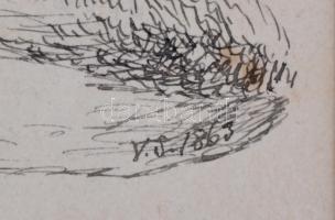 V.S. jelzéssel: Ebédidő 1863. Tus, papír, 8,5×15 cm