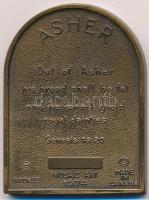 Kanada 1974. Asher kétoldalas Br plakett sorszám nélkül T:1- Canada 1974. Asher two sided Br plaque without serial number C:AU