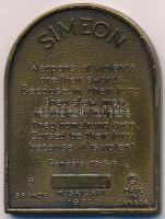 Kanada 1974. Simeon kétoldalas Br plakett sorszám nélkül T:1- ph. Canada 1974. Simeon two sided Br plaque without serial number C:AU edge error