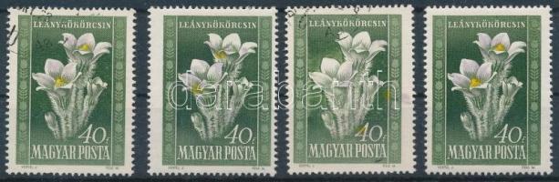 1950 Virág (I.) 4 x 40f klf színeltolódásokkal, színárnyalatokkal