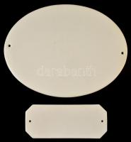 2 db felirat nélküli porcelán tábla, fehér mázas, jelzés nélkül, 10×24 és 28×35 cm