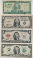 7db-os vegyes külföldi bankjegy tétel, közte Amerikai Egyesült Államok 1946-1949. (1928F) 2$ piros pecséttel "William Alexander Julian - John Wesley Snyder" T:III 7pcs of various banknotes, including USA 1946-1949. (1928F) 2 Dollars with red seal  "William Alexander Julian - John Wesley Snyder" C:F