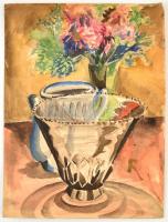Rác András (1926-2013): Virágcsendélet. Akvarell, papír, jelzett, 39×29 cm