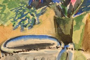 Rác András (1926-2013): Virágcsendélet. Akvarell, papír, jelzett, 39×29 cm
