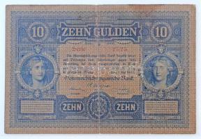 1880. 10Ft/10G "Osztrák-magyar Bank", "2525 054480" sorszámmal T:III- hajtás men...