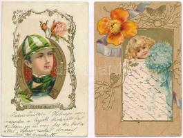 10 db RÉGI dombornyomott litho üdvözlő motívumlap / 10 pre-1910 embossed litho greeting motive postcards