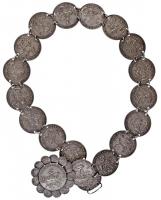 DN "Szent György" ezüstözött fém emlékérmek (19x), láncszemekkel ékszerré (öv?) alakítva (...