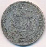 Venezuela 1912. 5B Ag T:3 ph. Venezuela 1912. 5 Bolivares Ag C:F edge error Krause Y#24.2