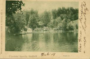 1901 Szováta, Szovátafürdő, Sovata; Fekete tó, fürdőzők. Weinrich S. udvari fényképész felvétele / lake, bathing people, bathers (EK)