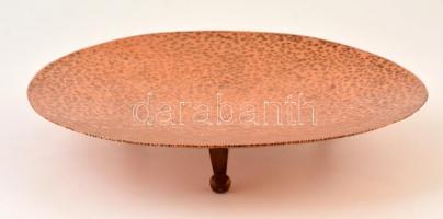 Kalapált lábas réz tál, jelzés nélkül, d:29,5 cm