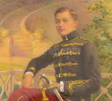 Olvashatatlan jelzéssel: Ifjú katona. Litográfia-akvarell, papír, üvegezett keretben, 22×14 cm