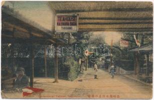 Nagasaki, Tea House Kajiwara Sada at Tagami. Thin wooden postcard (EK)