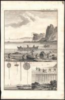 cca 1770-1780 3 db halászati témájú rézmetszet, kettő metszője (Pierre Nicolas Ransonette (1745-1810...