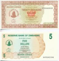 Zimbabwe 2003. 20.000D + 2006. 5D T:I Zimbabwe 2003. 20.000 Dollars + 2006. 5 Dollars C:UNC