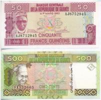 Guinea 1985. 50Fr + 2006. 500Fr T:I Guinea 1985. 50 Francs + 2006. 500 Francs C:UNC Krause 29.a, 39.a