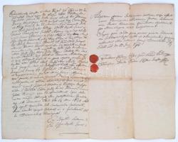 1794 Érseklél (Arcibiskupský Lél, ma Nagykeszi/Veľké Kosihy része), figyelmeztető levél (admonitoria)birtokügyben, magyar és latin nyelven, rányomott viaszpecsétekkel