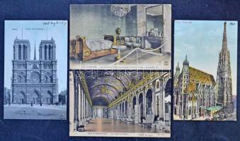Kb. 132 db VEGYES képeslap; 32 db régi külföldi városképes lappal, modern városképes lapok, üdvözlőlapok és üdvözlőkártyák / Cca. 132 mixed postcards; 32 pre-1945 European town-view postcards with modern greeting cards and towns