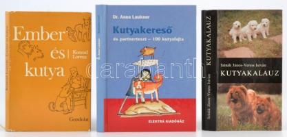 3 db kutyákkal kapcsolatos könyv: Szinák-Veress: Kutyakalauz, Konrad Lorenz: Ember és kutya, Dr Anna Laukner: Kutyakereső és partnerteszt - 100 kutyafajta.