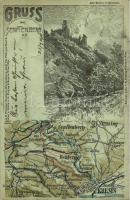 1910 Senftenberg, Schloss. Aus G. Freytags Touristen-Wanderkarten, Blatt VII. Preis per Blatt fl. 1. / castle, map. Art Nouveau, litho s: L.E. Petrovits