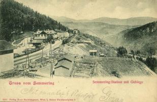 1901 Semmering, Semmering-Station mit Gebirge / railway station, train, locomotive. Verlag Hans Nachbargauer 3281.