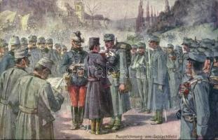 Auszeichnung am Schlachtfeld. Kriegshilfsbüro Nr. 77. / WWI Austro-Hungarian K.u.K. military, soldier awarded at the field s: Pippich