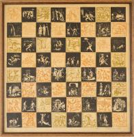 Gerzson Pál (1931-2008): Sakktábla 1955. Linó, papír, jelzett, üvegezett keretben, 40×40 cm