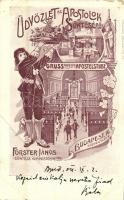 1904 Budapest V. Förster János söntése az Apostolokhoz, söröző reklámlapja. Kigyó utca 6. (EB)