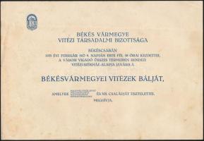 1935 Békés vármegyei Vitézi Társadalmi Bizottság meghívója a vitézi bálra