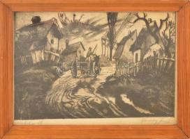 Remsey Jenő (1885-1970): Csatakos út. Rézkarc, papír, jelzett, üvegezett keretben, 21×29 cm