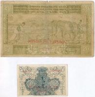 Szerb-Horvát-Szlovén Királyság 1919. 1/2D + 20D 80K felülbélyegzéssel T:III,III- Kingdom of the Serbs, Croats and Slovenes 1919. 1/2 Dinara + 20 Dinara with 80 Kruna overprint C:F,VG
