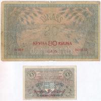 Szerb-Horvát-Szlovén Királyság 1919. 1/2D + 20D "80K" felülbélyegzéssel T:III,III-
Kingdo...