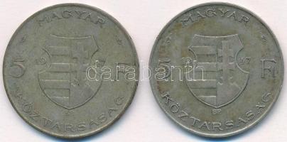 1947. 5Ft Ag "Kossuth" (2x) T:2-,3 patina 
Adamo F8.1