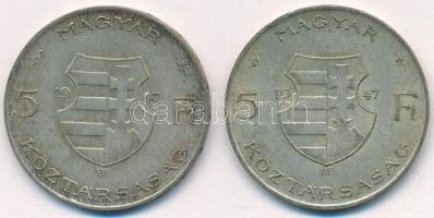 1947. 5Ft Ag "Kossuth" (2x) T:2-,3 patina 
Adamo F8.1