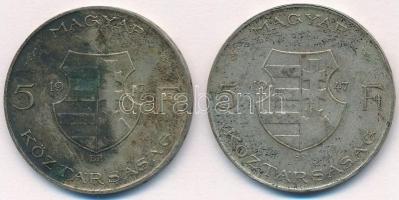 1947. 5Ft Ag "Kossuth" (2x) T:2-,3 patina 
Adamo F8.1