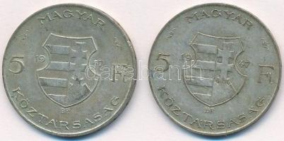1947. 5Ft Ag "Kossuth" (2x) T:2-,3 patina 
Adamo F8.1