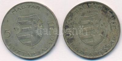 1947. 5Ft Ag "Kossuth" (2x) T:2-,3 patina 
Adamo F8.1