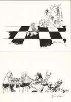 23 db MODERN sakk művészlap, Dr. Kiss Borbála sakk rajzai és Vajnai Irina karikatúrái / 23 modern ch...