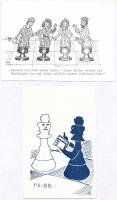 26 db MODERN sakk képeslap és karikatúra, Lunow és TS sakk rajzai / 26 MODERN chess motive art postc...