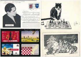 32 db MODERN sakk képeslap, vegyes érdekes anyag / 32 modern chess motive postcards, mixed-interesti...