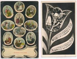 30 db régi és modern magyar és külföldi népviselet motívumlap / 30 pre-1945 and modern Hungarian and...