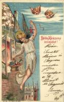 1902 Boldog Karácsonyi Ünnepeket! / Christmas greeting card with angel. W.P. & Co. No. 116. litho (EK)