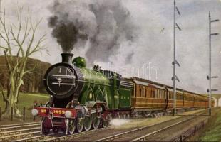 Down Leeds express near Hadley Wood, Herts. 4-4-2 Locomotive No. 1459. Pre-Grouping Express Trains by Eric Oldham