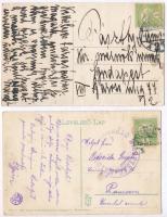 Debrecen - 2 db régi városképes lap: Városháza, Vármegyeháza, Ferenc József út, villamos / 2 pre-194...