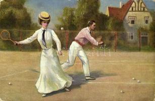 3 db régi sport motívumlap: tenisz / 3 pre-1945 sport motive cards: tennis