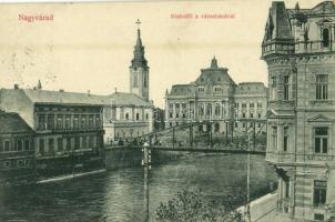 Nagyvárad, Oradea; - 2 db régi városképes lap: Kishídfő a Városházával, Szigligeti színház / 2 pre-1945 town-view postcards: bridge, town hall, theatre