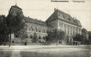 1917 Dicsőszentmárton, Tarnaveni, Diciosanmartin; Vármegyeháza. Kiadja Fröhlich / county hall (vágott / cut)